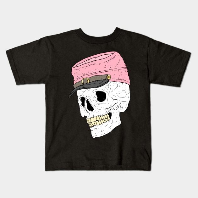 a skull with a pink civil war cap. Kids T-Shirt by JJadx